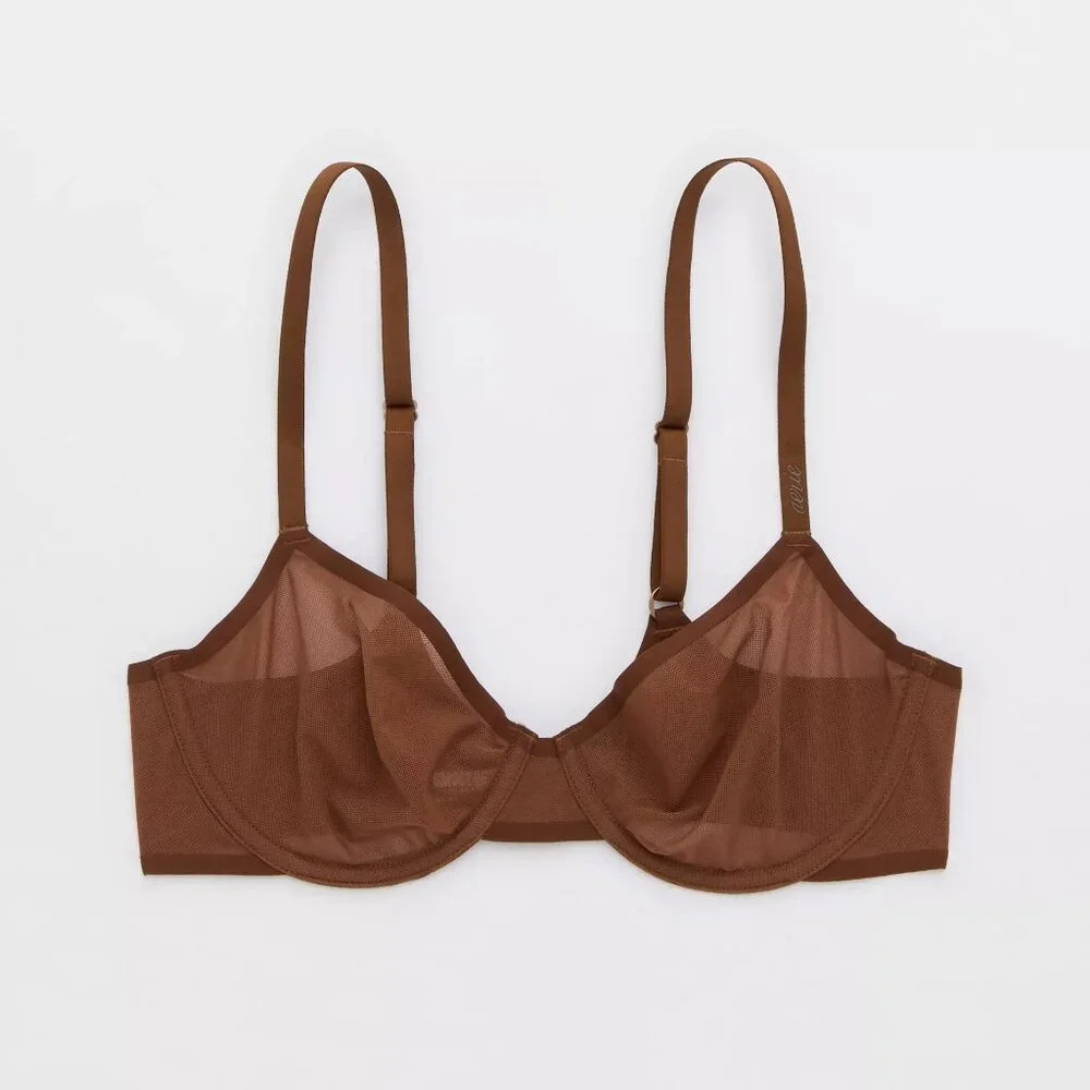Aerie SMOOTHEZ‎ Mesh Unlined Bra in Universe Brown 34B NWT